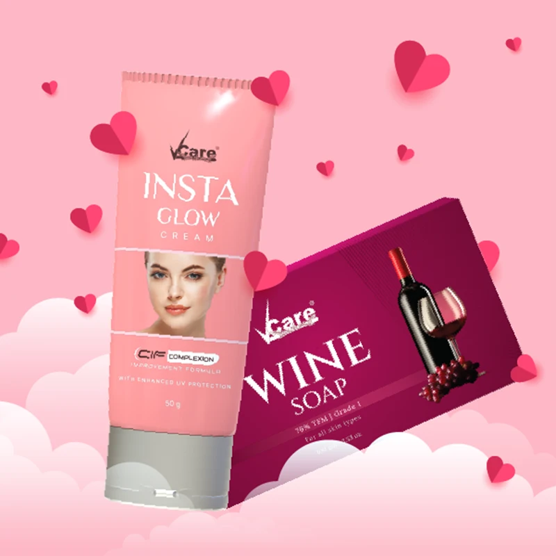 VCare Red Wine Soap 100g and Insta Glow Cream 50g Combo